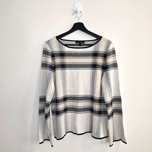 Ann Taylor Plaid Crew Neck Sweater - Black, Cream, Tan